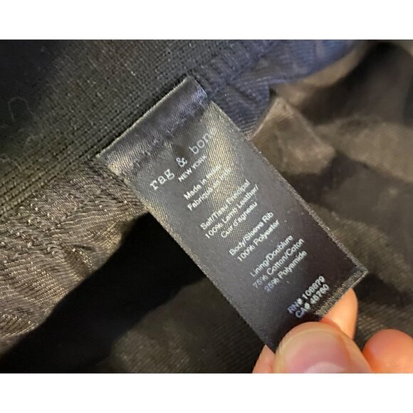 rag & bone harrison moto lamb leather jacket size 0 black zip ribbed knit panel - Picture 11 of 13